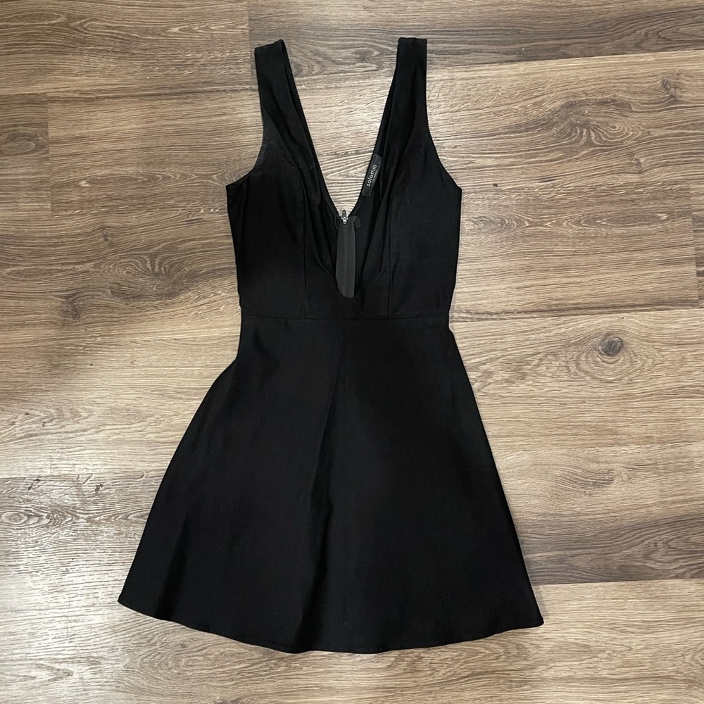 Black plunge neckline skater dress